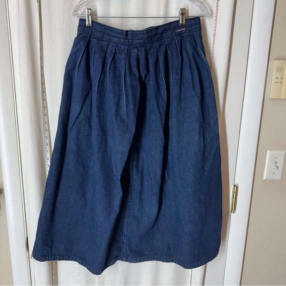 Vintage Calvin Klein Denim Pleated Skirt - Picture 3 of 8